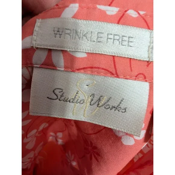 Coral Floral Summer Button Up Shirt Women’s Large Lightweight Top Feminine - Picture 5 of 6